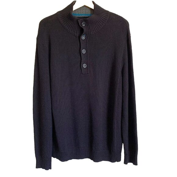 Carbon 2 Cobalt Men's 1/4 Button Sweater XL Black Mixed Waffle Knit Preppy - Picture 1 of 9